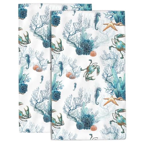 Hand Towels Set of 2 Coral Reef Towels for Bathroom Soft Absorbent Decorative Hand Bath Towels Dish Towels for Kitchen Sports Gym Yoga Home Decor 14 x 28 in - color: Coral Reef