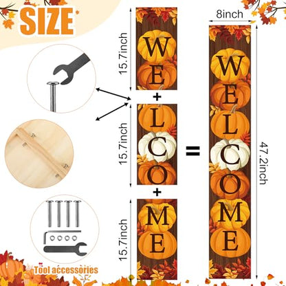 47" Fall Wooden Porch Sign Vertical Fall Welcome Standing Signs Pumpkin Leaves Standing Welcome Porch Sign for Outdoor Autumn Thanksgiving Harvest Home Garden Yard Farmhouse Front Door Decor