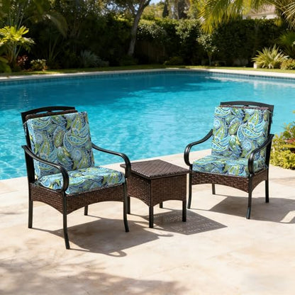 DYTXIII Outdoor Midback Chair Cushions Set of 2-20"x17" Water Repellent & Fade-Resistant Patio Seat Cushions with High-Resiliency Foam, Non-Slip Ties for Dining, Balcony Furniture-Paisley Lapis - color: Paisley Lapis