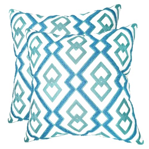 Embroidered Throw Pillow Covers, Pack of 2 Blue Window Patterned Pillowcases for Couch Sofa Bedroom, Decorative Pillow Covers 18x18 inch(Blue Window) - color: Blue Window