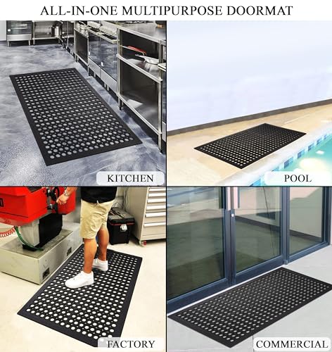 A1 Home Collections Anti Fatigue Mat, 0.6" Thick Heavy Duty Rubber Floor Mat with Drainage Holes - Non-Slip Kitchen, Bar & Restaurant Mat, 32x47 in (2 Pack) - size: 2 Pack - 47"L x 32"W x 0.6"Th