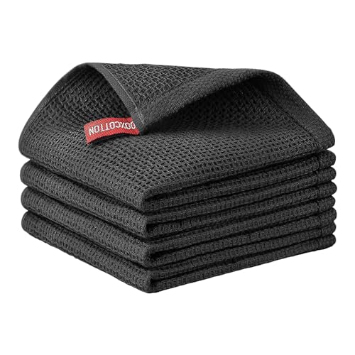 Nialnant 100% Cotton Waffle Weave Kitchen Towels,4 Pack Dish Cloths for Washing Dishes,Dish Towels,Super Soft Absorbent Cleaning Rags-Black, 12 x 12 in - color: Black, size: 12 x 12 - 4 Pack