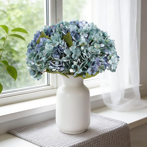 Kimura's Cabin 6pcs Hydrangea Artificial Flowers Silk Fake Hydrangeas,Blue | Faux Hydrangea Flower with Stems,Farmhouse Garden Arrangements,Home Table Centerpieces,Wedding Bouquets,Vase Filler Decor - color: Cerulean Blue