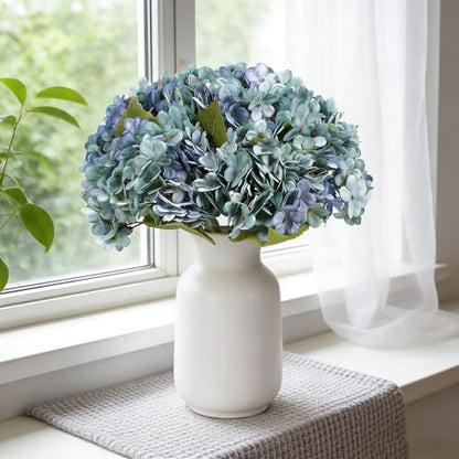 Kimura's Cabin 6pcs Hydrangea Artificial Flowers Silk Fake Hydrangeas,Blue | Faux Hydrangea Flower with Stems,Farmhouse Garden Arrangements,Home Table Centerpieces,Wedding Bouquets,Vase Filler Decor - color: Cerulean Blue