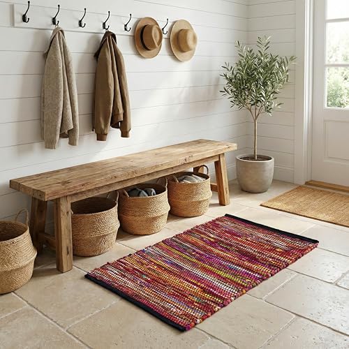 Chindi Woven Rug 2x3 Feet - Multi | Boho Small Rag Door Mat for Entryway, Easy Clean Modern Throw Area Rugs - color: Multi Cotton, size: 2 x 3 feet