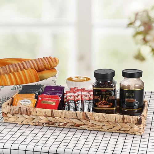 Hipiwe Wicker Toilet Tank Basket 16.9" Woven Bathroom Vanity Basket Tray | Rectangle Baskets Organizer for Long Back of Toilet, Water Hyacinth Decorative Countertop Tray for Paper Hand Towel - size: 16.9" x 6.3" x 2.4"
