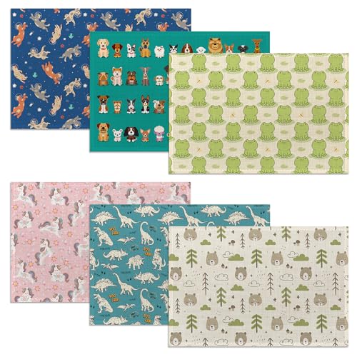 Cat Dog Dinosaur Frog Bear Placemats,Cute Cartoon Patterns Table Mats Set of 6,12x18 Inch,Waterproof Oil-Proof Washable and Reusable Linen placemats Holiday Party Kitchen Table Decorations - color: Cat Dog Dinosaur Frog Bear,cute Cartoon Patterns