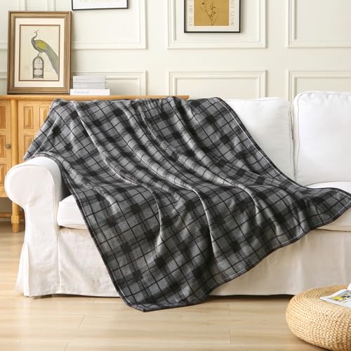 MERRYLIFE Black Plaid Flannel Throw Blanket for Couch Bed Sofa 50" 60" | Grid Pattern, Ultra-Plush Soft, Decorative Colorful Travel Blanket, farmhouse, Machine Wash, Gift Choice - color: Black Plaid, size: 50"60"