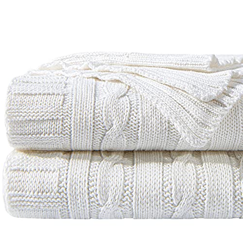 NTBAY Cotton Cable Knit Throw Blanket, 51 x 67, White | 100% Cotton Cable Knit Throw with Breathable, Lightweight Cnstruction for Sofa, Bed, Reading, and Decorative Layering - color: White, size: Throw(51"x67")