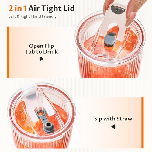 20oz Iced Coffee Cups with Lids, Glass Coffee Cups with Lids and Straws | Clear Reusable Drinkware, Secure Leak-Resistant Lids, Cup-Holder Friendly, Ideal for Iced Coffee, Tea, Juice and Smoothies - color: Clear - 6 pcs