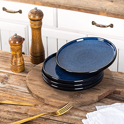 vicrays Ceramic Salad Plates Set - Porcelain 8 Inch Flat Dessert Appetizer Plate for Lunch Home Party Restaurant - Scratch Resistant Microwave Oven and Dishwasher Safe - Set of 6 (Blue) - color: Blue