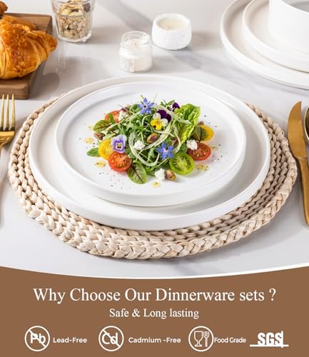 GBHOME Stoneware Dinnerware Sets for 4,12-Piece Matte Plates and Bowls Set | Lightweight Ceramic Dish Set,Oven & Microwave,Dishwasher Safe,Scratch Resistant-White - color: White