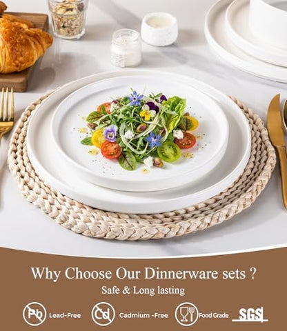 GBHOME Stoneware Dinnerware Sets for 4,12-Piece Matte Plates and Bowls Set | Lightweight Ceramic Dish Set,Oven & Microwave,Dishwasher Safe,Scratch Resistant-White - color: White
