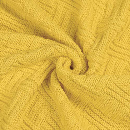 uxcell 100% Cotton Knit Throw Blanket, Cable Decors Yellow 47x70 - color: Yellow