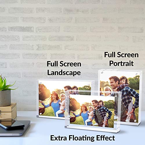 SimbaLux Magnetic Acrylic Picture Photo Frame 4x6 inches Clear Edge, 3 Pack | Clear Glass Like, Double Sided Frameless Desktop Floating Display, Free Standing, Easy to Change - size: 4" x 6" 3-Pack