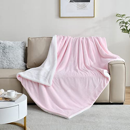 Sherpa Fleece Throw Blanket, Light Pink, 50x60 inches | Double-Sided Super Soft Luxurious Plush Blanket Throw Size - color: Light Pink, size: 50"×60"