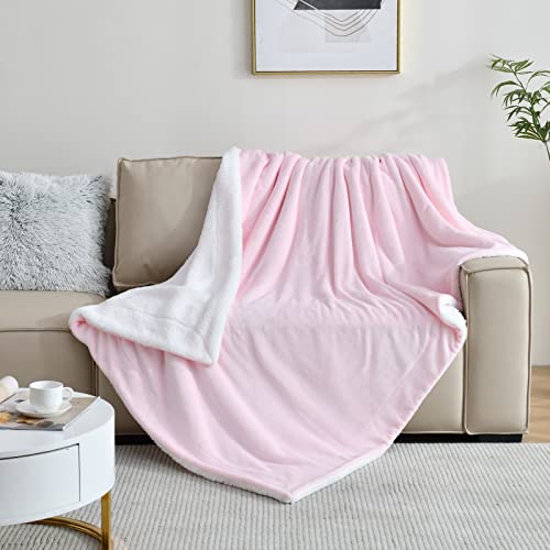 Sherpa Fleece Throw Blanket, Light Pink, 50x60 inches | Double-Sided Super Soft Luxurious Plush Blanket Throw Size - color: Light Pink, size: 50"×60"