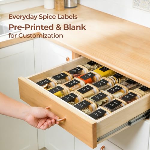 ComSaf Glass Spice Jars with Labels 4 oz 12 Pack Small Square Bamboo Lids | Empty Containers, Seasoning Herbs Powders, Salt Pepper Chili, Spice Rack Organization, Kitchen Cabinet Storage, Dry Goods