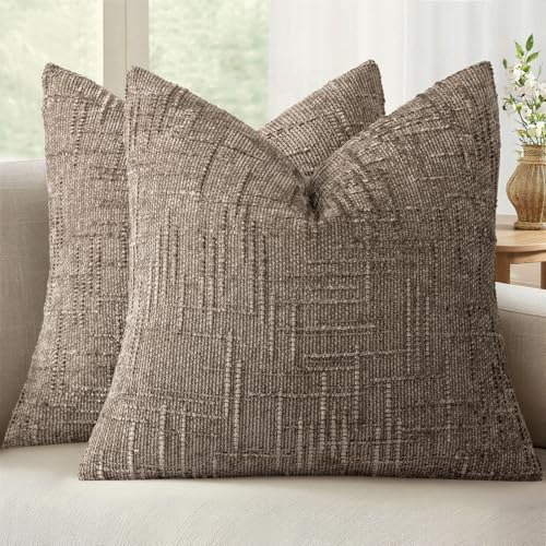 MIULEE Chenille Textured Throw Pillow Covers Taupe Grey 18x18 Set of 2 | Slubby Decorative Pillows, Fall Boho Farmhouse Home Decor, Modern Neutral Cushion Covers for Couch Sofa Bed Living Room - color: Taupe Grey, size: 18" x 18" (Pack of 2)