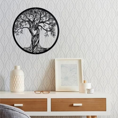 Acopelo Metal Wall Decor, Tree of Life, Black, 18 Inches | Tree Art Wall Sculpture, Laser Cut Rustic, For Living Room Bedroom, Indoor Outdoor