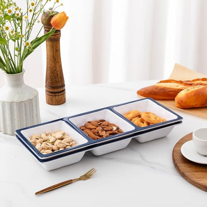 3-Section Divided Serving Trays, Talavera 14.75”x 6” Unbreakable Melamine Serving Platter for Serving Food, 3 Compartment Condiment Tray, Rectangular Condiment Server Set of 2 - color: Talavera 3 Section Tray