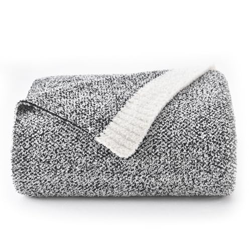 Chunky Knit Boucle Throw Blanket, Soft Washable Coastal Blanket for Bed Couch, Lightweight Cozy Oversized Feather Knit Blanket Indoor Outdoor for Sofa (Black, Twin 60"x80") - color: Black, size: Twin 60"x80"