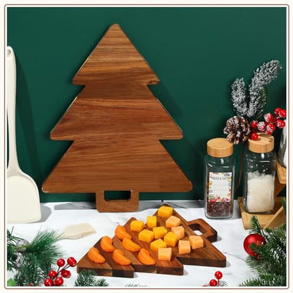 Lallisa 2 Pieces Christmas Tree Charcuterie Board Wooden with Handles Christmas Cutting Board Platter Acacia Kitchen Cutting Chopping Board for Kitchen Cheese Fruit Bread Snack Dessert, 2 Sizes