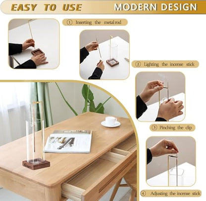 Ceremony Incense Holder,2 Pack Wood Incense Holder for Sticks with Glass Ash Catcher Ceremony Incense Holder - color: 2 Pcs Wooden Square