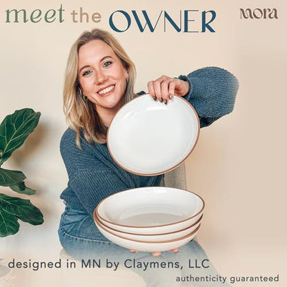 Mora Ceramic Large Pasta Bowls 30oz, Set of 4 - Serving, Salad, Dinner, etc Plate/Wide Bowl - Microwave, Oven, Dishwasher Safe Kitchen Dinnerware - Modern Porcelain Stoneware Dishes, Vanilla White - color: Vanilla