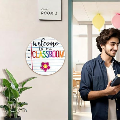 Welcome to Classroom Front Door Decoration Sign, Seasonal Door Sign | 12 inch Interchangeable Wooden Plaque for Classroom/Home, DIY Wall Decor for Christmas Holidays & Back-to-School,13 Patterns