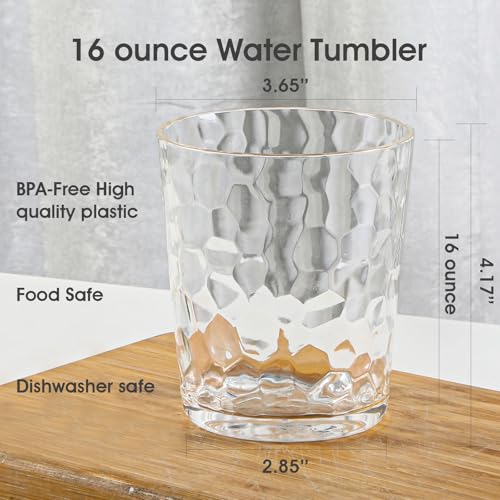 BPA-Free Plastic Tumblers 6 Pack (6x16oz) | Reusable Dishwasher Safe | Stackable Shatterproof Cups | Plastic Drinkware & Drinking Tumblers for Restaurant, Home, Party - color: Transparent, size: 6-Pack