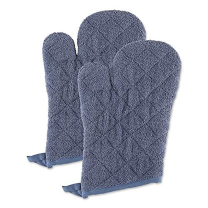 DII Basic Terry Collection 100% Cotton Quilted, Oven Mitt, Stonewash Blue, 2 Piece - color: Stonewash Blue, size: Oven Mitt