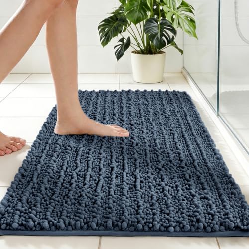 Disolla Blue Bathroom Rug 20x32 Inch - Luxury Chenille Bath Mat, Thick Shaggy Plush Absorbent Rug, Non-Slip Machine Washable Mats for Bathroom Floor & Decor - color: Blue, size: 1'8" x 2'8" (20''x32'' Bathroom Rug)