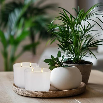 2-Pack Citronella Candles in White Ceramic Jars - 2 Cotton Wicks, Citronella Oil with Elegant White Pillar Design Perfect for Outside Patio, Camping & Garden, Summer Gifts for Indoor Home - color: White