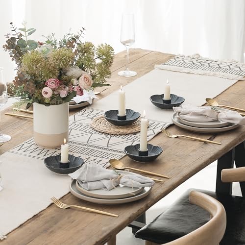 Ceramic Taper Candle Holder, 4.72 in Polished Round Base Tray | Use with incense or palo santo to create a calm tabletop setting for dinners, meditation or seasonal displays. - color: Black