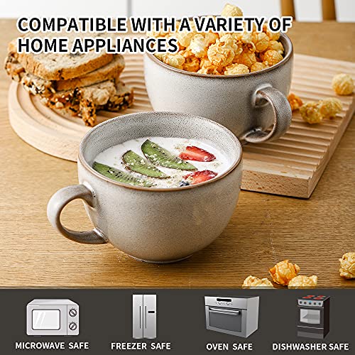 KOOV Ceramic Soup Mug with Handles, Large Coffee Mug, 24 Ounce Big Mug Microwave Safe, Coffee Mugs Set of 4, Reactive Glaze (Variable Grey) - color: Variable Grey