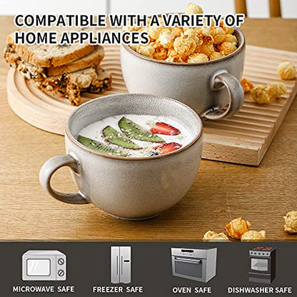 KOOV Ceramic Soup Mug with Handles, Large Coffee Mug, 24 Ounce Big Mug Microwave Safe, Coffee Mugs Set of 4, Reactive Glaze (Variable Grey) - color: Variable Grey