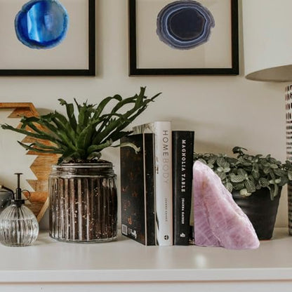 Natural Rose Quartz Bookends with Rubber Feet 4-5Lbs Heavy Duty Non-Slip Crystal Bookends 1 Pair | Raw & Polished Stone | Healing Office Decor Gift - size: 4-5 LBS