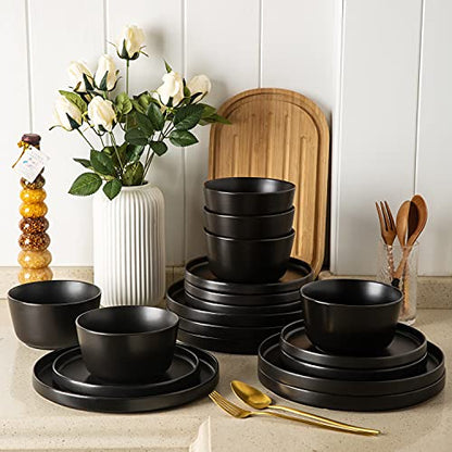 AmorArc Ceramic Plates Set of 6, Matte Glaze 8.0 Inch Dishes Set for Kitchen, Dessert,Salad,Appetizer, Small Dinner Plates, Microwave & Dishwasher Safe, Scratch Resistant, Matte Black | High Edge Small Dinner Plates for Dessert,Salad,Appetizer,Dinner,Micr