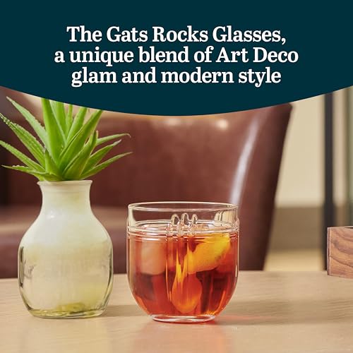 Libbey The Gats Rocks Glasses Set, Art Deco Inspired Short Drinking Glasses Set of 4, Classy Retro Cocktail Drinking Glasses for Parties and Events - color: Gats Rocks