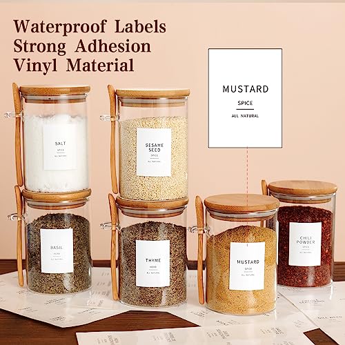 HHMJSM 6 Pcs Glass Jar with Bamboo Lid and Spoon - 17 oz Large Sugar Container with 148 Kitchen Pantry Spice Jar Labels Preprinted - Glass Containers with Wooden Lids Hold Coffee, Tea, Candy - color: 17oz