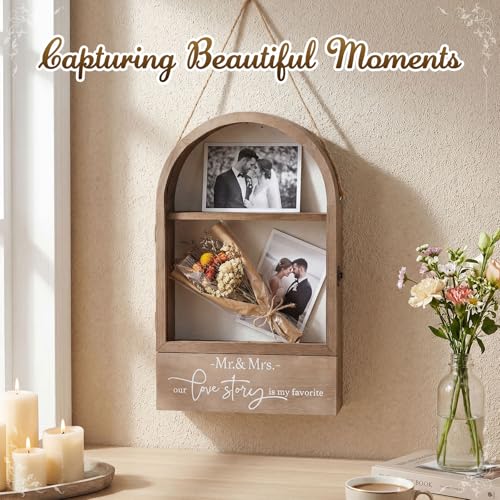 16 Inch Huge Wooden Shadow Box Frame with Acrylic Panel, Shelves, Hangable Brown Deep Shadow Boxes Memory Display Cases with Lanyard and Metal Hook for Wedding Keepsakes, Photos(Large) - style: Large