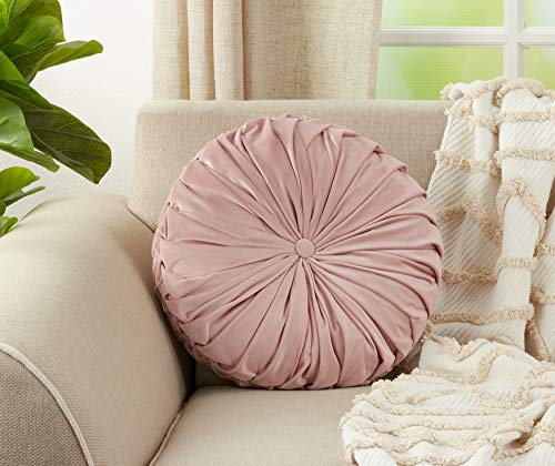 SARO LIFESTYLE Round Velvet Pintucked Poly Filled Throw Pillow - color: Blush, size: 1 Count (Pack of 1)