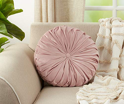 SARO LIFESTYLE Round Velvet Pintucked Poly Filled Throw Pillow - color: Blush, size: 1 Count (Pack of 1)
