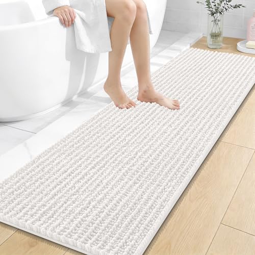 OLANLY Bathroom Runner Rugs 59x20, Thick Soft Absorbent Chenille Bath Rugs | Ivory, Quick-Drying Rubber Backing, Long Shaggy Bath Mat, Machine Washable for Floor, Tub and Shower, Home Decor Accessories - color: Ivory, size: 59" x 20"