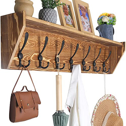 WEBI Wall Shelf with Hooks Underneath,35" Long Coat Rack Wall Mount with Shelf,7 Triple Hooks,Entryway Shelves for Clothes,Jacket,Rustic Brown - color: Brown, size: 35 Inch