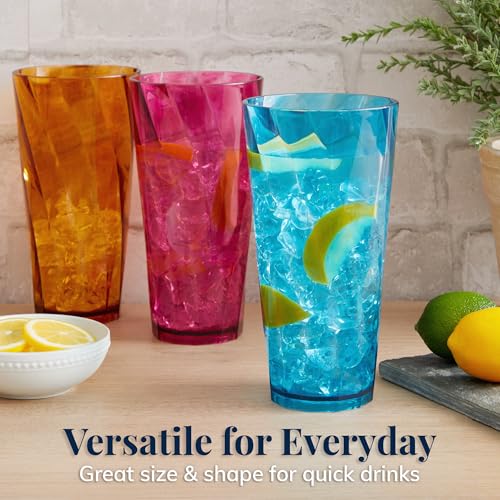 US Acrylic Optix Plastic Reusable Drinking Glasses (Set of 8) 26oz Iced-Tea Cups in Jewel Tone Colors | BPA-Free Tumblers, Made in USA | Top-Rack Dishwasher Safe - size: 26 ounces