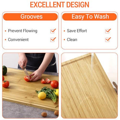 30 Inch Extra Large Bamboo Cutting Board for Kitchen, Stove Top Cover Wood Chopping Board with Handle and Juice Groove, Noodle Board, Meat Carving, and Charcuterie Board, 30 x 20 Inch - color: Natural, size: 30"L x 20"W