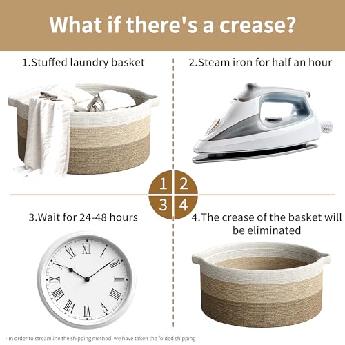 125L Extra Large Blanket Basket, 25" x 16" | Jumbo Laundry Woven Cotton Rope Basket with Handles, Baby Toy Storage, Gradual Brown - color: gradual brown, size: 1 Pack