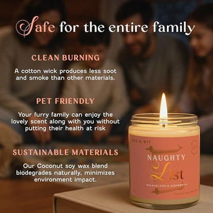 Wax & Wit Christmas Candles Scented – Balsam, Pine, Cedarwood – Fall Candle, Perfect Holiday, Winter, Xmas, Autumn Gifts – 9oz, Soy Wax, 50 Hour Burn - color: Naughty List